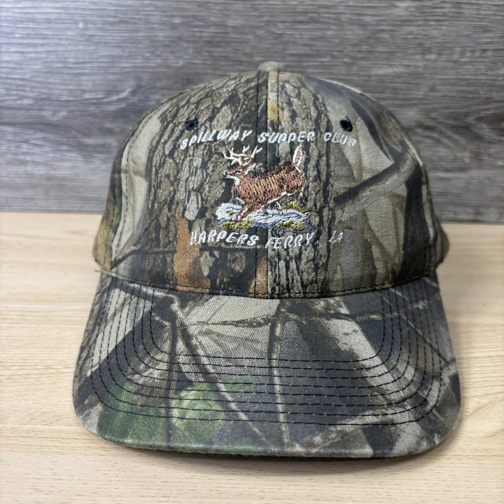 Spillway Supper Club Hat Cap Snap Back Camo Deer Embroidered Harpers Ferry Mens